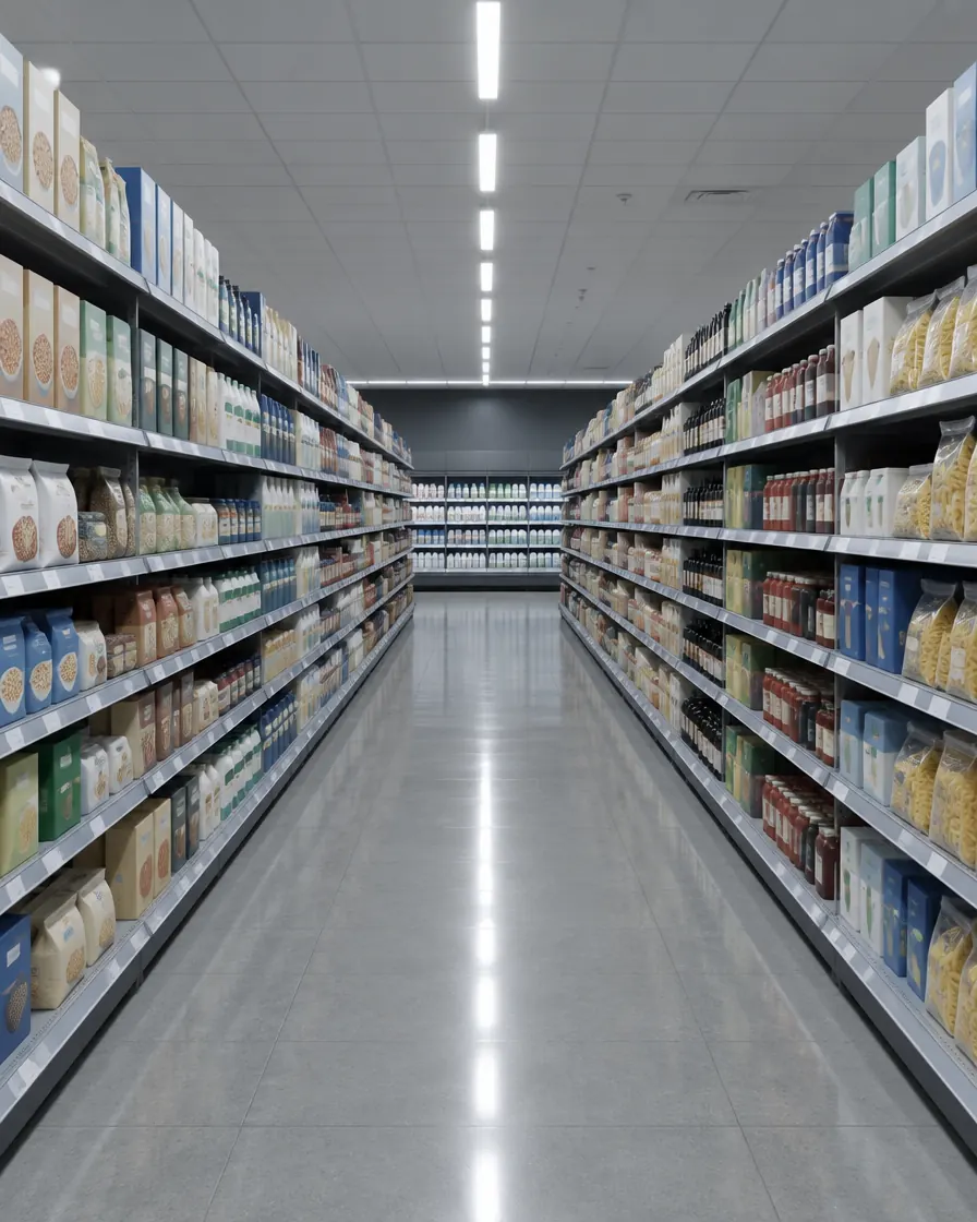 Supermarket aisle with competing products