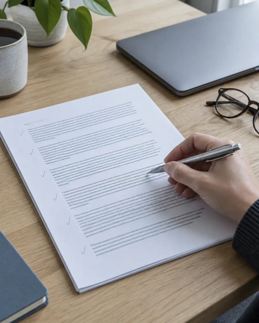 Reviewing an internal policy with a pen