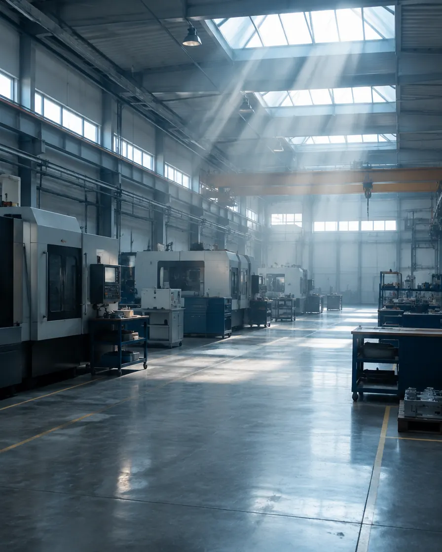 Quiet production hall with idle machines