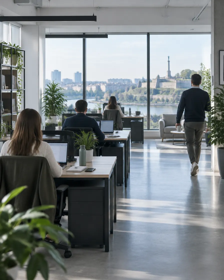Open-plan office with employees at work